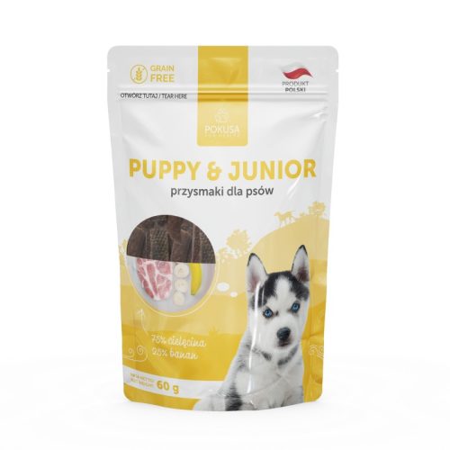 Pokusa Puppy - borjú és banán húscsíkok kölyök kutyáknak  60 g