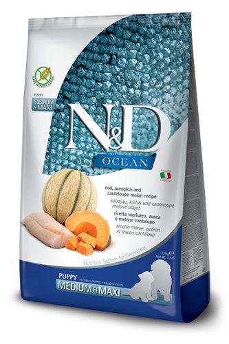 N&D Ocean tőkehal, sütőtök & sárgadinnye puppy kölyök 2,5 kg