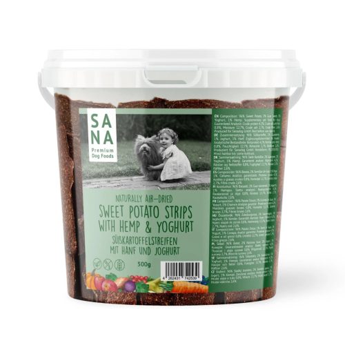SANA szárított édesburgonyás jutalomfalat kenderrel és joghurttal 500g 