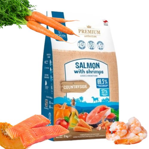 Pokusa lazachús garnélarákkal ,  hipoallergén felnőtt táp – ízületvédő glükozaminnal és kondroitinnal 12 kg  idősebb kutyáknak