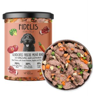  Fidelis főtt menü  marha édesburgonyával, almával és brokkolival 400g